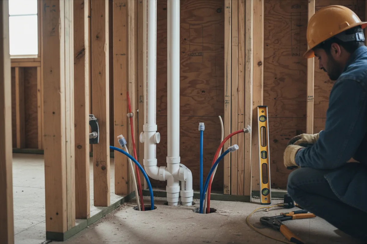 Drain and supply rough-in during Garbage Disposal Repair in Cherry Plain